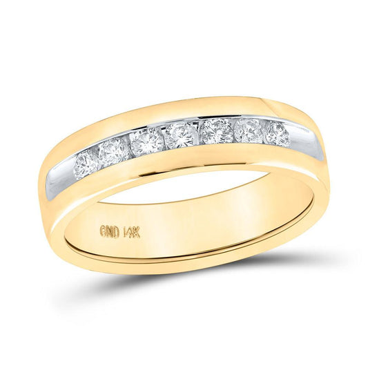 14kt Yellow Gold Mens Round Diamond Wedding Single Row Band Ring 1/2 Cttw - Gold Heart Group Jewelers