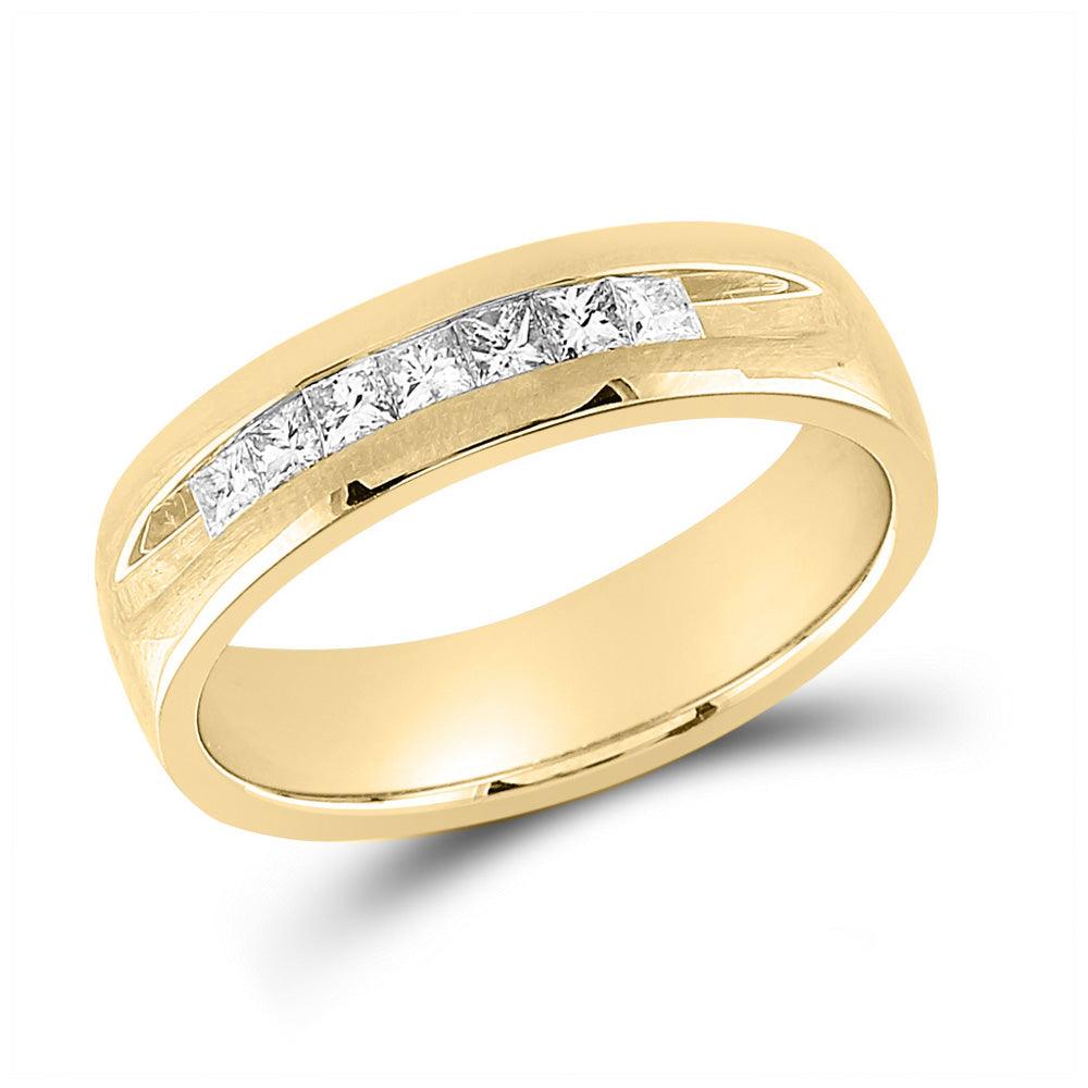 14kt Yellow Gold Mens Princess Diamond Wedding Single Row Band Ring 1/2 Cttw - Gold Heart Group Jewelers