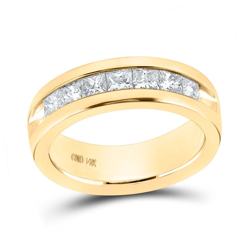 14kt Yellow Gold Mens Princess Diamond Wedding Single Row Band Ring 1-1/2 Cttw - Gold Heart Group Jewelers