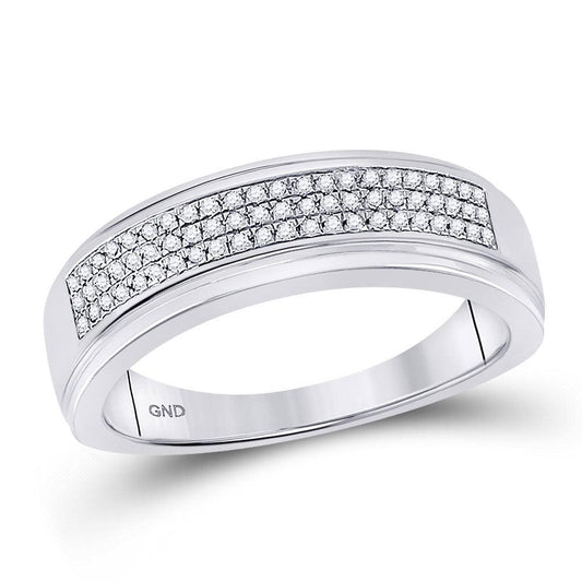 10kt White Gold Mens Round Diamond Pave Band Ring 1/5 Cttw - Gold Heart Group Jewelers