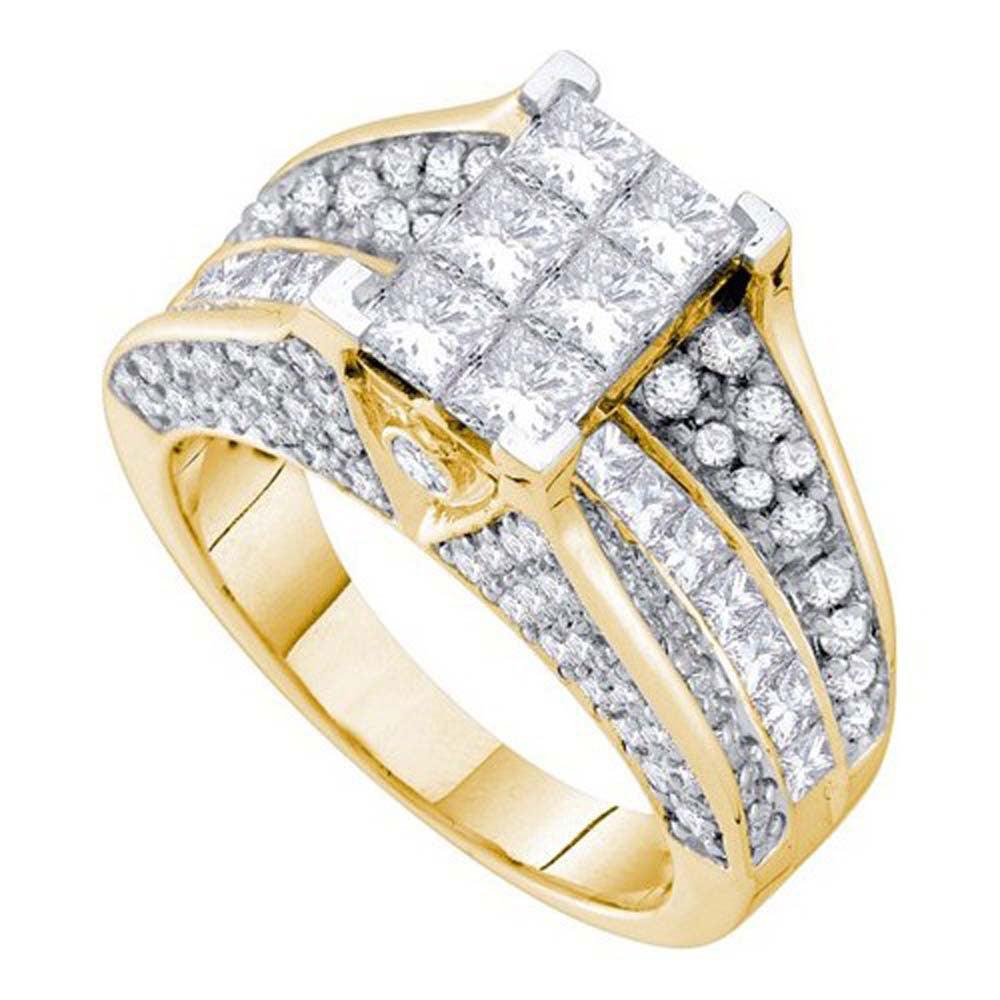 14kt Yellow Gold Princess Diamond Cluster Bridal Wedding Engagement Ring 3 Cttw