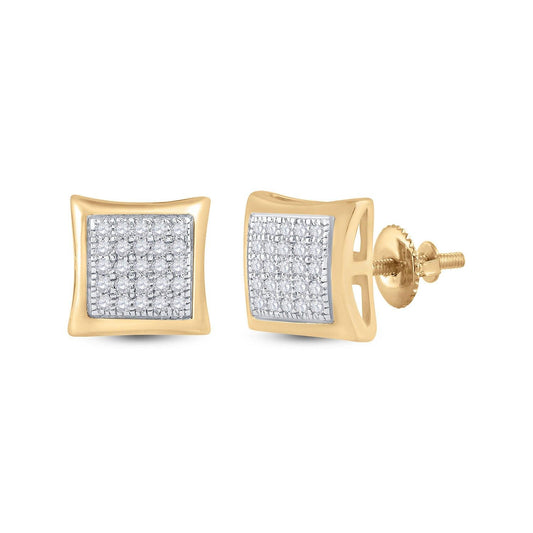 10kt Yellow Gold Mens Round Diamond Kite Square Earrings 1/6 Cttw - Gold Heart Group Jewelers