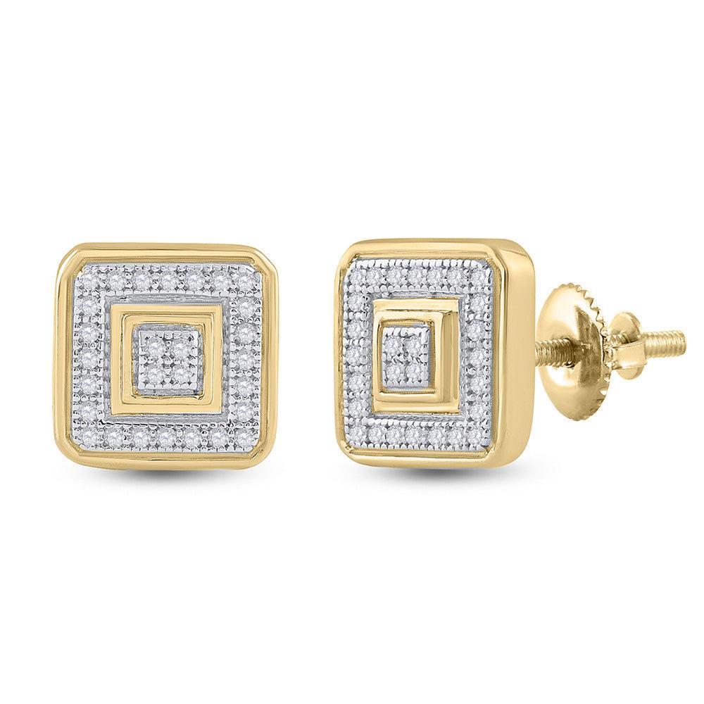 10kt Yellow Gold Mens Round Diamond Square Cluster Earrings 1/6 Cttw - Gold Heart Group Jewelers