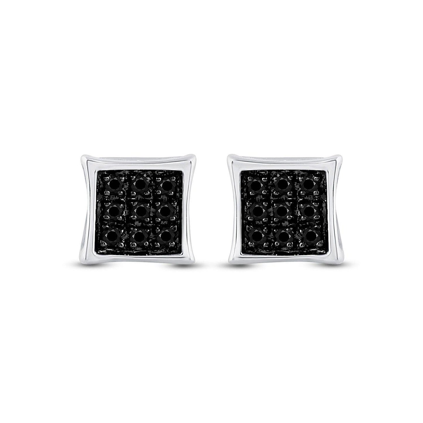 Sterling Silver Mens Round Black Color Enhanced Diamond Square Earrings 1/20 Cttw - Gold Heart Group Jewelers