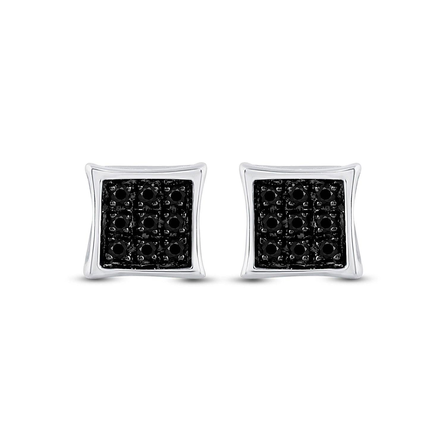 Sterling Silver Mens Round Black Color Enhanced Diamond Square Earrings 1/20 Cttw - Gold Heart Group Jewelers