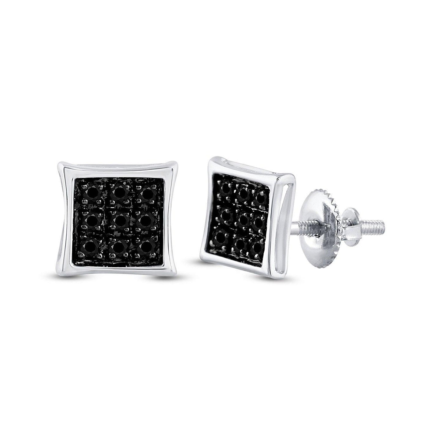 Sterling Silver Mens Round Black Color Enhanced Diamond Square Earrings 1/20 Cttw - Gold Heart Group Jewelers