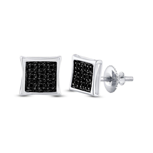 Sterling Silver Mens Round Black Color Enhanced Diamond Square Earrings 1/20 Cttw - Gold Heart Group Jewelers