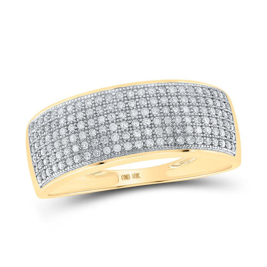 10kt Yellow Gold Mens Round Diamond Pave Band Ring 1/2 Cttw - Gold Heart Group Jewelers