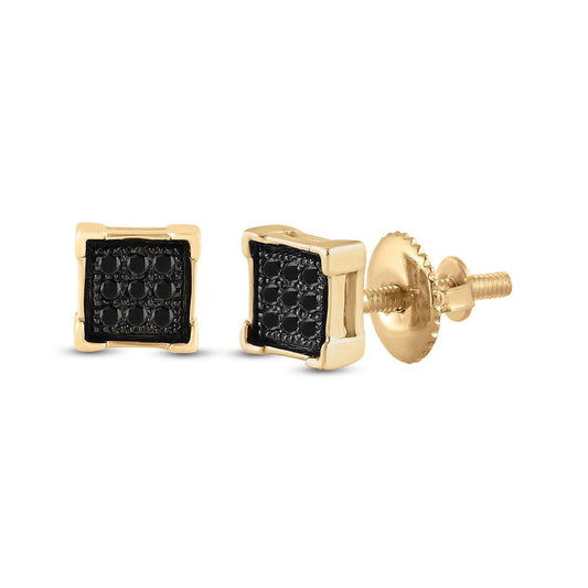 Yellow-tone Sterling Silver Mens Round Black Color Enhanced Diamond Square Earrings 1/20 Cttw - Gold Heart Group Jewelers