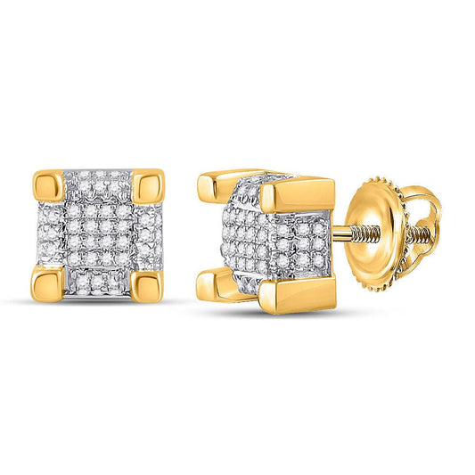 10kt Yellow Gold Mens Round Diamond 3D Cube Square Stud Earrings 1/4 Cttw - Gold Heart Group Jewelers