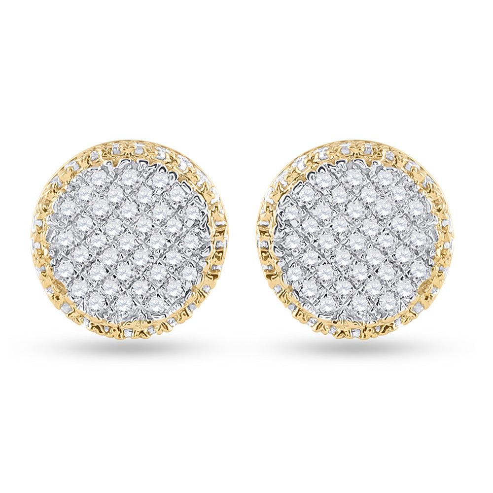 10kt Yellow Gold Mens Round Diamond Circle Cluster Earrings 1/3 Cttw - Gold Heart Group Jewelers