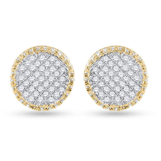 10kt Yellow Gold Mens Round Diamond Circle Cluster Earrings 1/3 Cttw - Gold Heart Group Jewelers