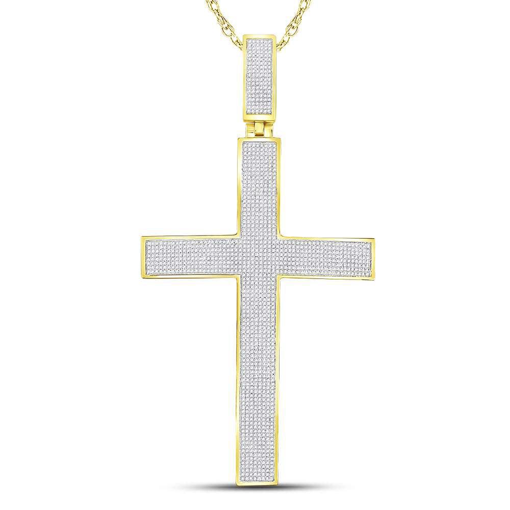 10kt Yellow Gold Mens Round Diamond Cross Charm Pendant 2-1/5 Cttw - Gold Heart Group Jewelers