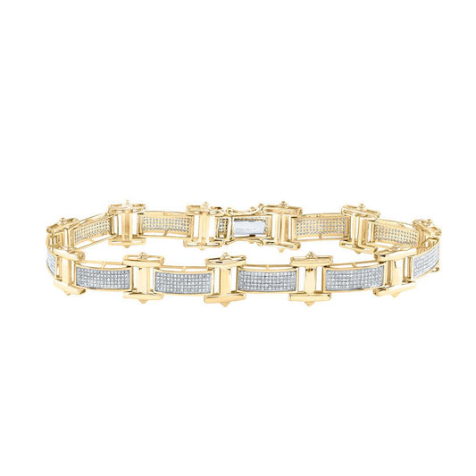 10kt Yellow Gold Mens Round Diamond Big Look Pave-set Fashion Bracelet 1-3/8 Cttw - Gold Heart Group Jewelers