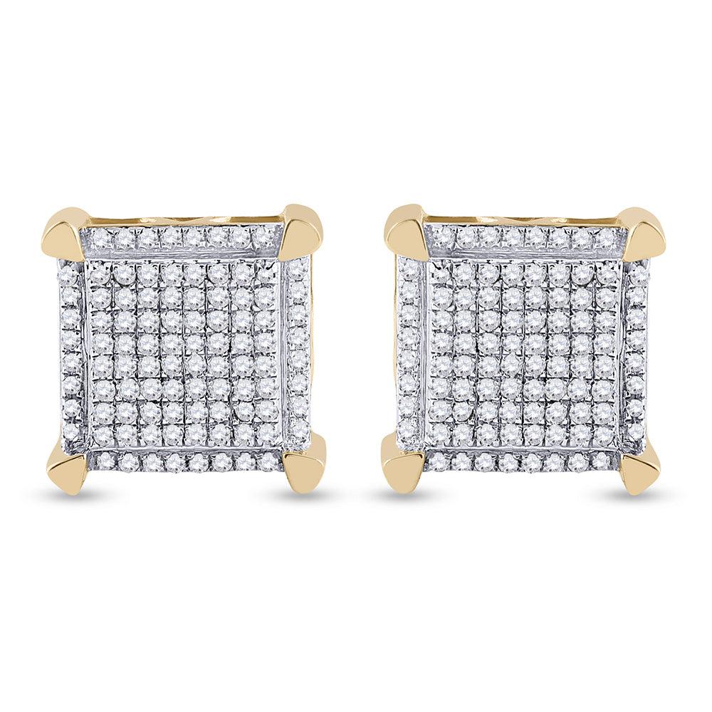 10kt Yellow Gold Mens Round Diamond Square Earrings 1/3 Cttw - Gold Heart Group Jewelers