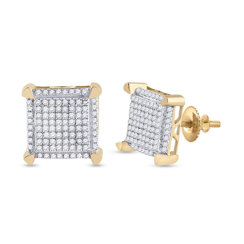 10kt Yellow Gold Mens Round Diamond Square Earrings 1/3 Cttw - Gold Heart Group Jewelers