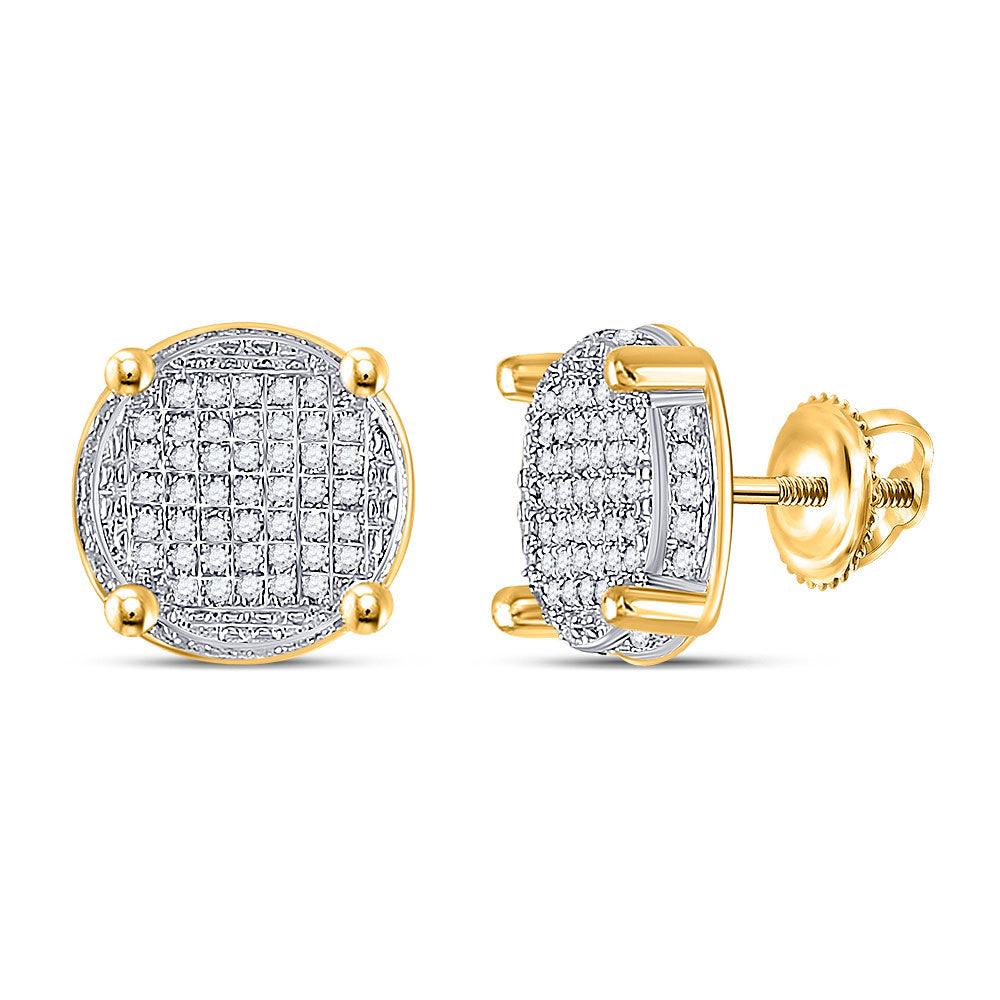 10kt Yellow Gold Mens Round Diamond Circle Cluster Earrings 1/4 Cttw - Gold Heart Group Jewelers