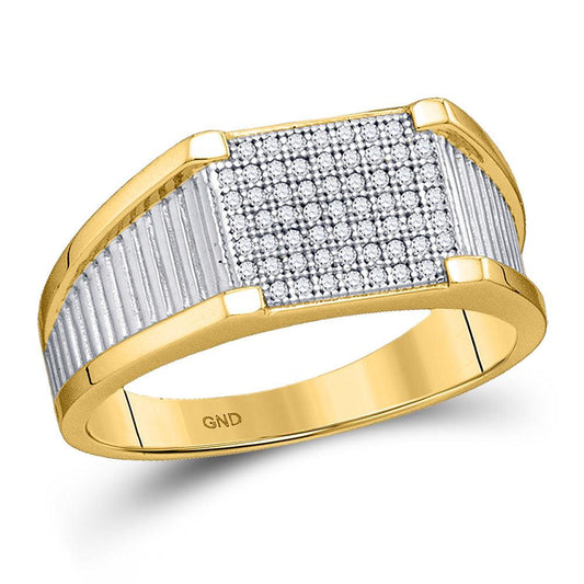 10kt Yellow Gold Mens Round Diamond Ribbed Square Cluster Ring 1/5 Cttw - Gold Heart Group Jewelers