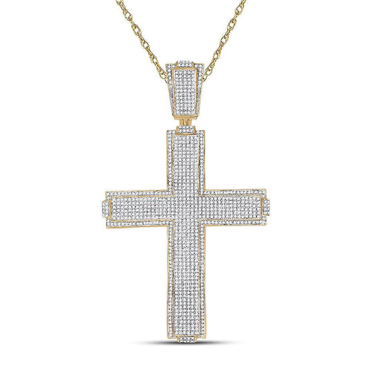 10kt Yellow Gold Mens Round Diamond Cross Charm Pendant 2-1/2 Cttw - Gold Heart Group Jewelers