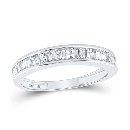 10kt White Gold Womens Baguette Diamond Wedding Band 1/2 Cttw