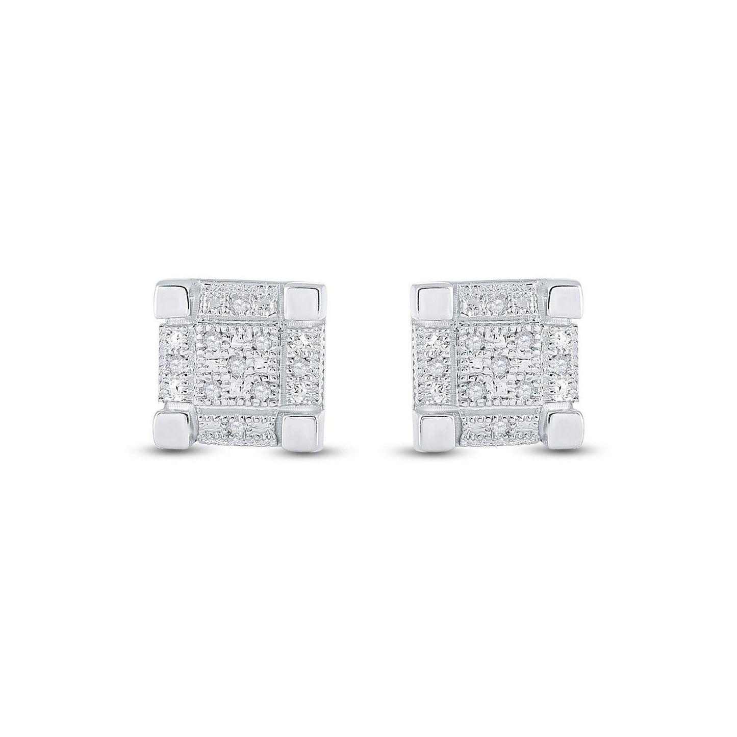 Sterling Silver Mens Round Diamond 3D Cube Square Earrings 1/20 Cttw - Gold Heart Group Jewelers