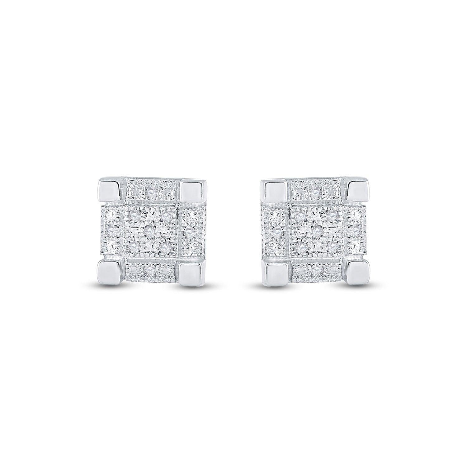 Sterling Silver Mens Round Diamond 3D Cube Square Earrings 1/20 Cttw - Gold Heart Group Jewelers