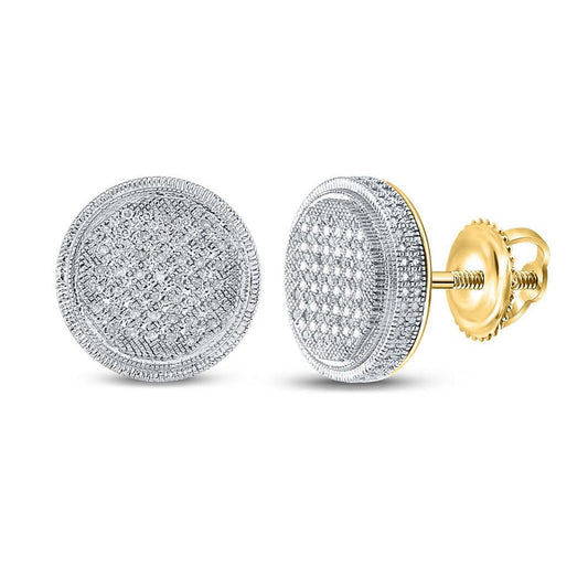 Yellow-tone Sterling Silver Mens Round Diamond Disk Circle Earrings 1/4 Cttw - Gold Heart Group Jewelers