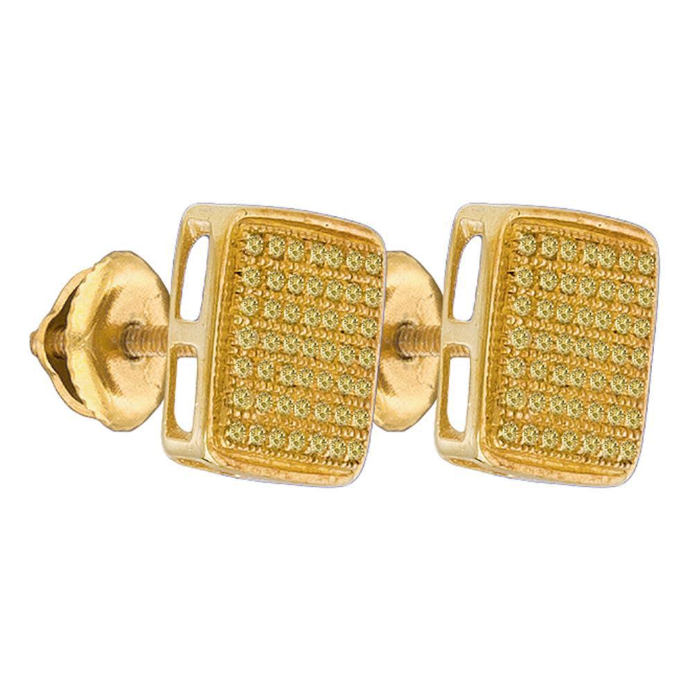 Yellow-Tone Sterling Silver Mens Round Yellow Color Enhanced Diamond Square Earrings 1/3 Cttw - Gold Heart Group Jewelers