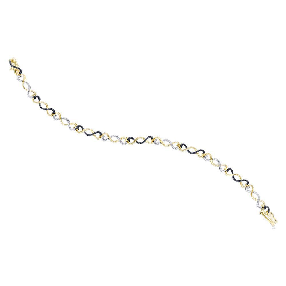 Sterling Silver Womens Round Black Color Enhanced Diamond Infinity Bracelet 1/4 Cttw - Gold Heart Group Jewelers