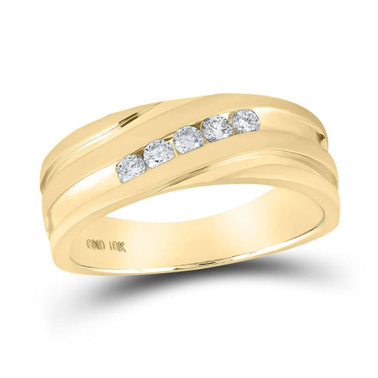 10kt Yellow Gold Mens Round Diamond Wedding Diagonal Band Ring 1/4 Cttw - Gold Heart Group Jewelers