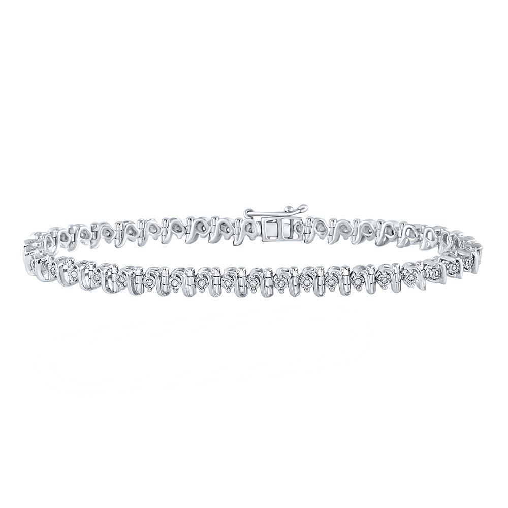 Sterling Silver Womens Round Diamond S Link Tennis Bracelet 1/3 Cttw - Gold Heart Group Jewelers