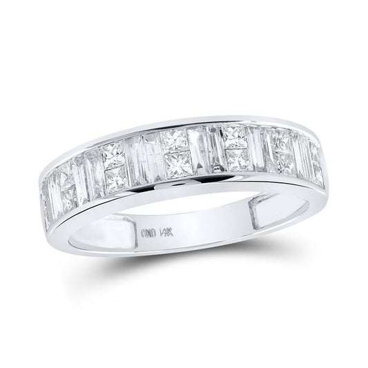 14kt White Gold Womens Baguette & Princess Diamond Wedding Anniversary Band 1 Cttw