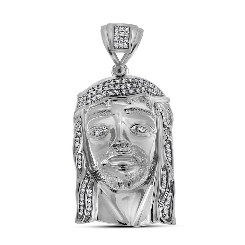 Sterling Silver Mens Round Diamond Jesus Face Charm Pendant 3/8 Cttw - Gold Heart Group Jewelers