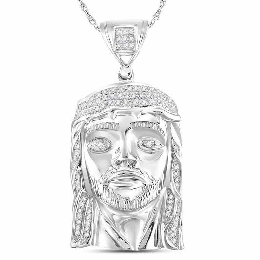 Sterling Silver Mens Round Diamond Jesus Face Charm Pendant 1/4 Cttw - Gold Heart Group Jewelers