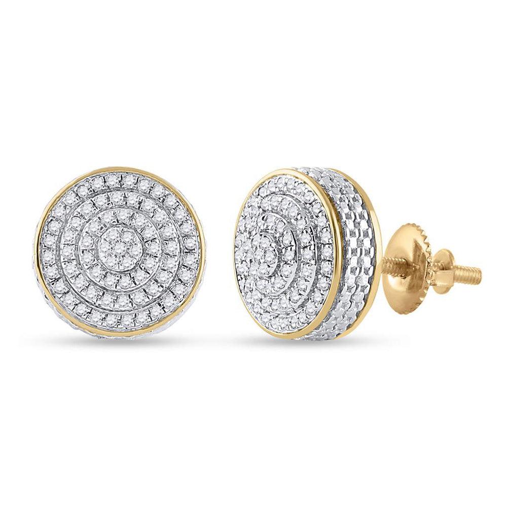 10kt Yellow Gold Mens Round Diamond 3D Disk Circle Earrings 1/3 Cttw - Gold Heart Group Jewelers