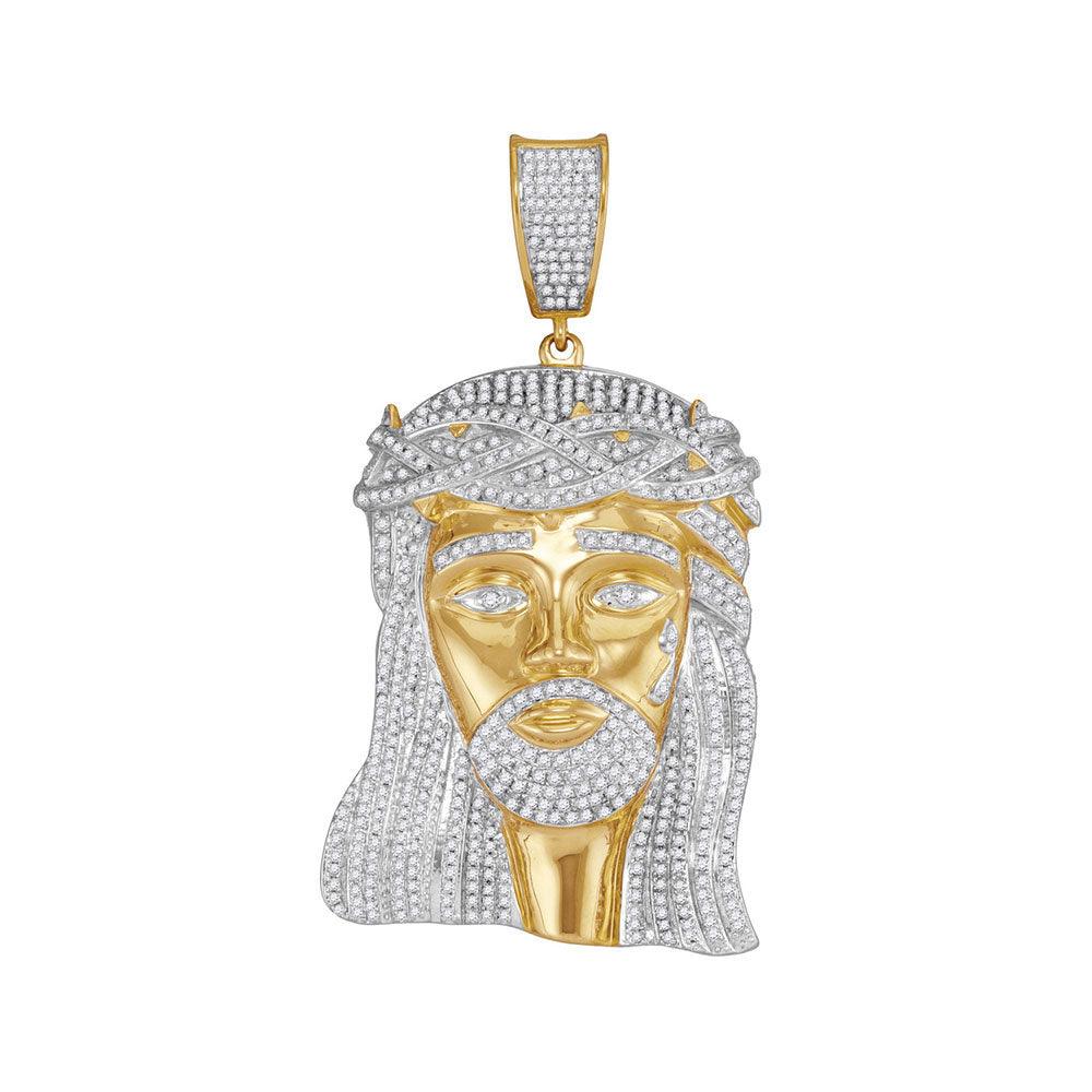 10kt Yellow Gold Mens Round Diamond Jesus Charm Pendant 2-1/2 Cttw - Gold Heart Group Jewelers