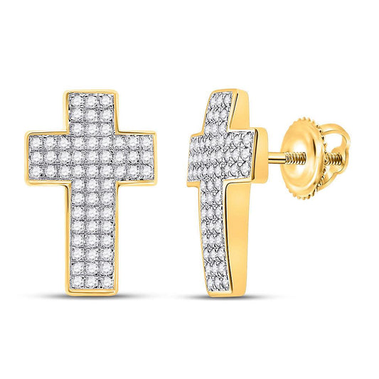 10kt Yellow Gold Mens Round Diamond Cross Earrings 1/2 Cttw - Gold Heart Group Jewelers