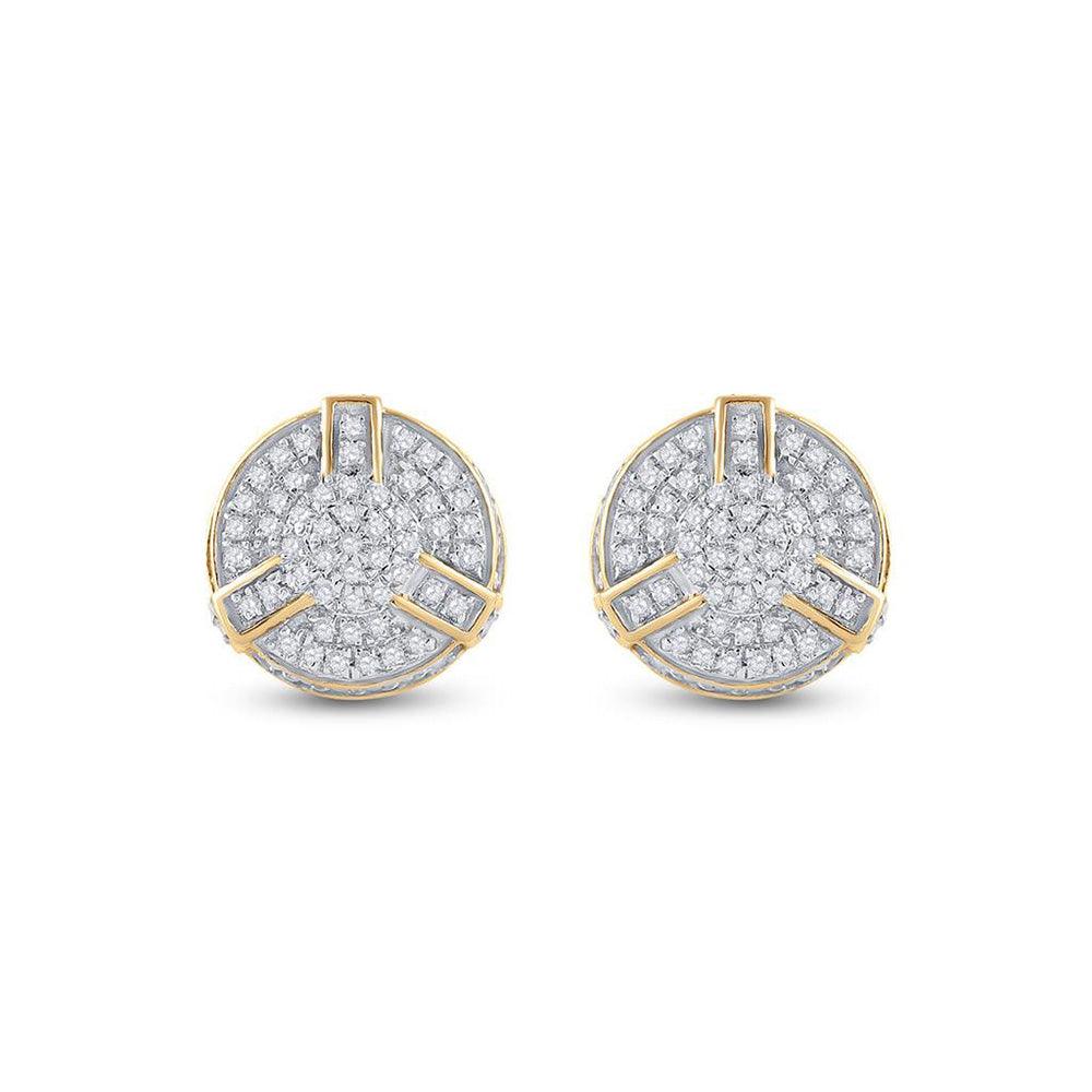 Yellow-tone Sterling Silver Mens Round Diamond 3D Disk Circle Earrings 1/4 Cttw - Gold Heart Group Jewelers