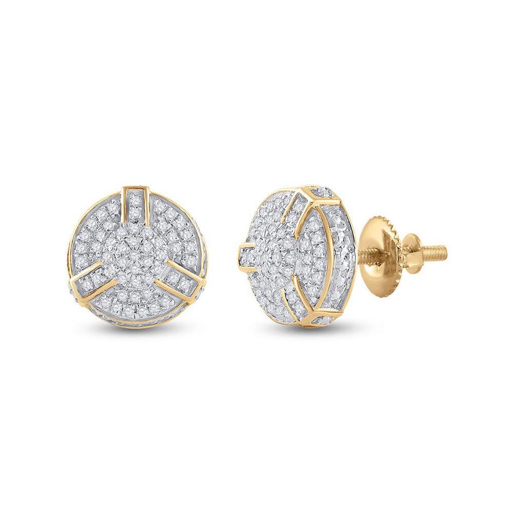 Yellow-tone Sterling Silver Mens Round Diamond 3D Disk Circle Earrings 1/4 Cttw - Gold Heart Group Jewelers