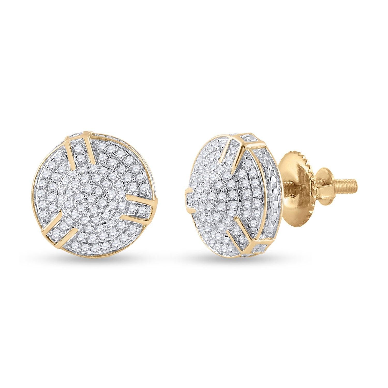 10kt Yellow Gold Mens Round Diamond Cluster Earrings 1/2 Cttw - Gold Heart Group Jewelers