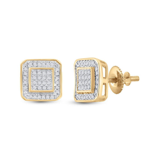 10kt Yellow Gold Mens Round Diamond Square Earrings 1/4 Cttw - Gold Heart Group Jewelers