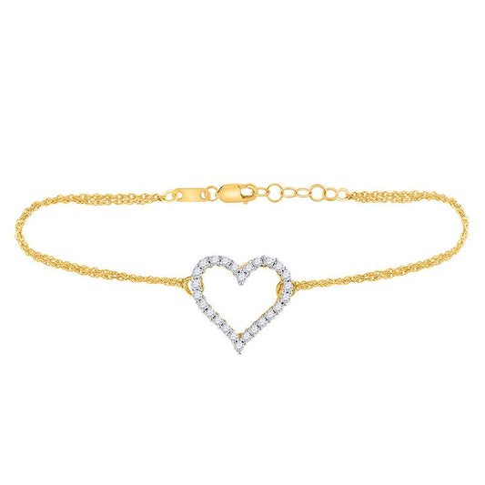 10kt Yellow Gold Womens Round Diamond Heart Bracelet 1/8 Cttw - Gold Heart Group Jewelers