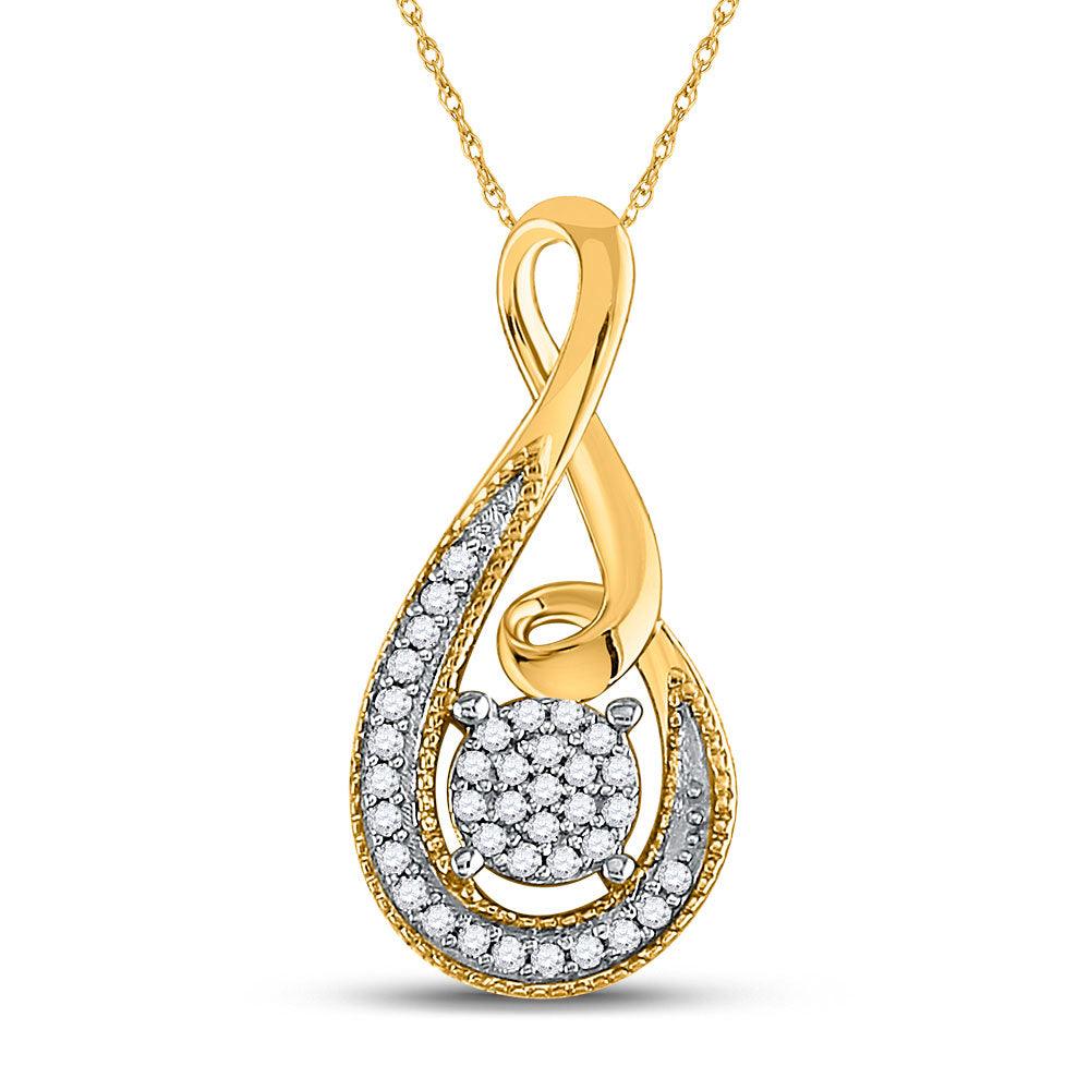 10kt Yellow Gold Womens Round Diamond Teardrop Cluster Pendant 1/10 Cttw - Gold Heart Group Jewelers