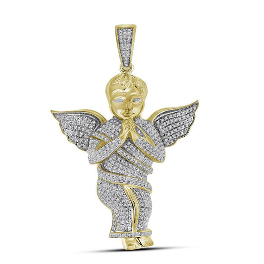 10kt Yellow Gold Mens Round Diamond Angel Cherub Charm Pendant 1 Cttw - Gold Heart Group Jewelers