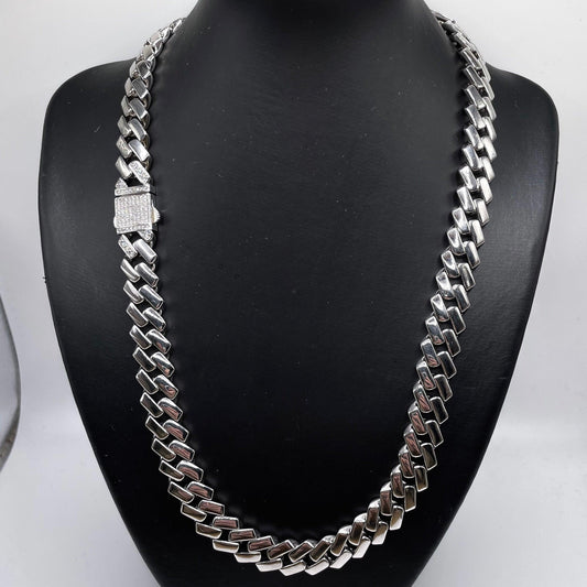 Iced Out Lock White Miami Cuban Link Chain 925 Silver CZ - Gold Heart Group Jewelers