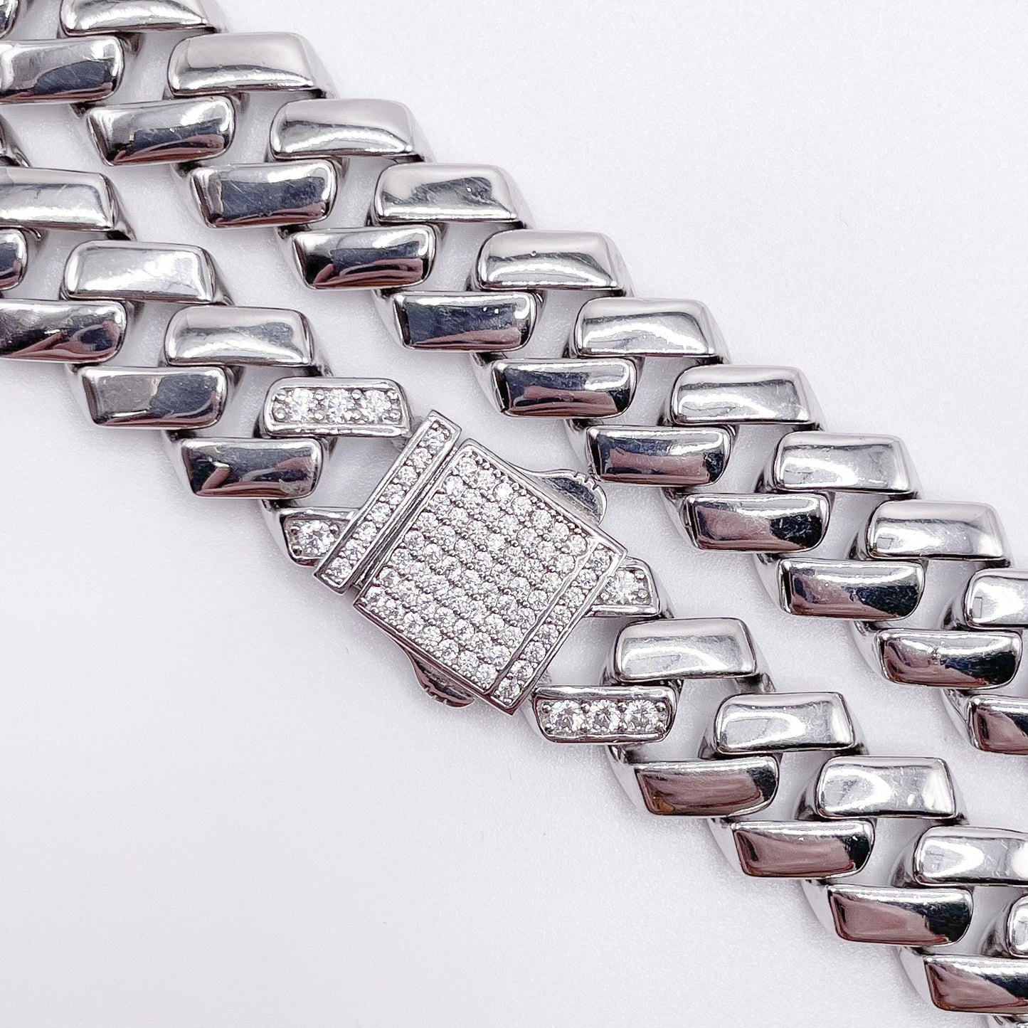 Iced Out Lock White Miami Cuban Link Chain 925 Silver CZ - Gold Heart Group Jewelers