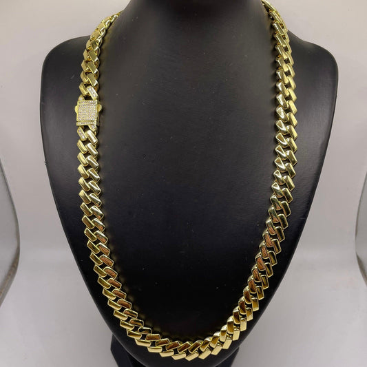 Iced Out Lock Yellow Miami Cuban Link Chain 925 Silver CZ - Gold Heart Group Jewelers