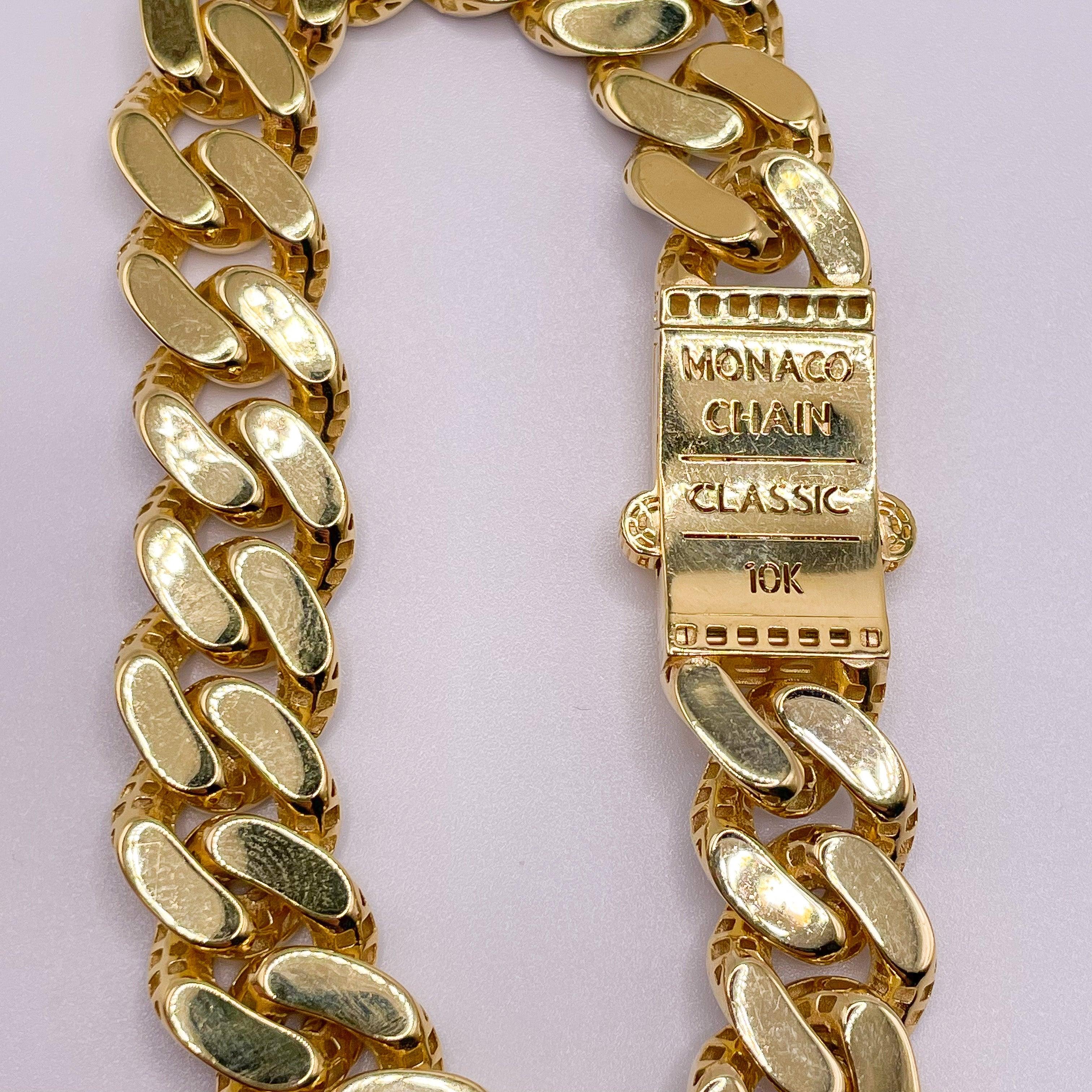 Amazon.com: Nuragold 10k Yellow Gold 9mm Royal Monaco Miami Cuban Link  Chain Bracelet, Mens Jewelry Fancy Box Clasp 7