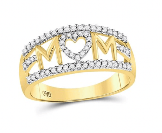 10K YELLOW GOLD ROUND DIAMOND MOM MOTHER HEART BAND RING 1/4 CTTW MOTHERS DAY - Gold Heart Group Jewelers