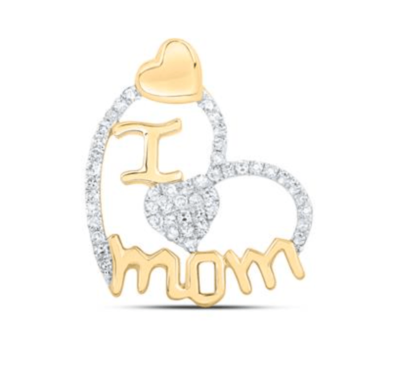 10K GOLD 1/4CTW-DIA GIFT I MOM HEART PENDANT MOTHERS DAY - Gold Heart Group Jewelers